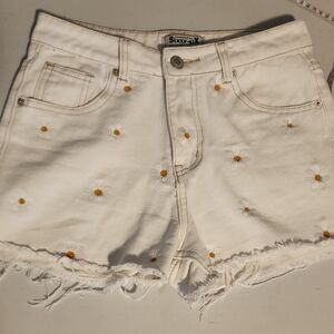 White Embroidered Jean Shorts